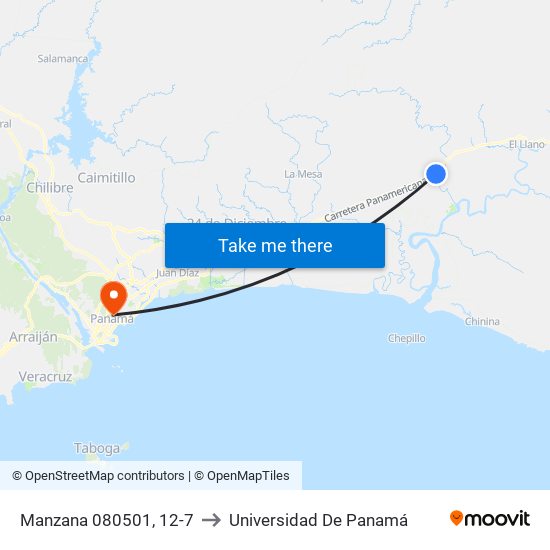 Manzana 080501, 12-7 to Universidad De Panamá map