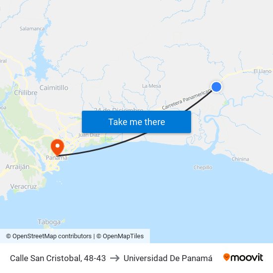 Calle San Cristobal, 48-43 to Universidad De Panamá map