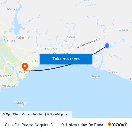 Calle Del Puerto Coquira, 3-576 to Universidad De Panamá map