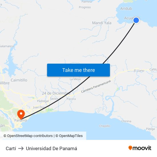 Cartí to Universidad De Panamá map