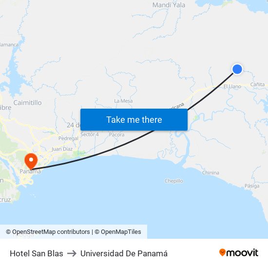 Hotel San Blas to Universidad De Panamá map