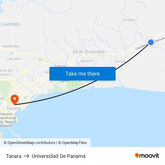 Tanara to Universidad De Panamá map