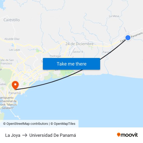 La Joya to Universidad De Panamá map