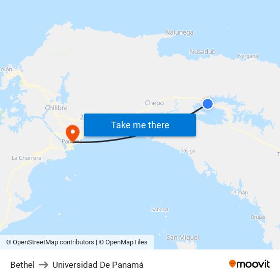 Bethel to Universidad De Panamá map