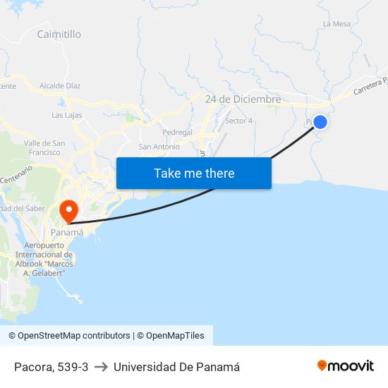 Pacora, 539-3 to Universidad De Panamá map