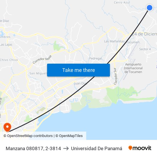 Manzana 080817, 2-3814 to Universidad De Panamá map