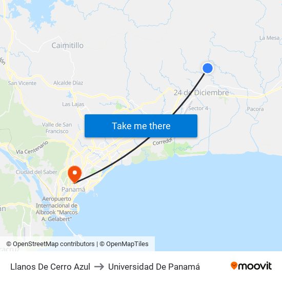 Llanos De Cerro Azul to Universidad De Panamá map