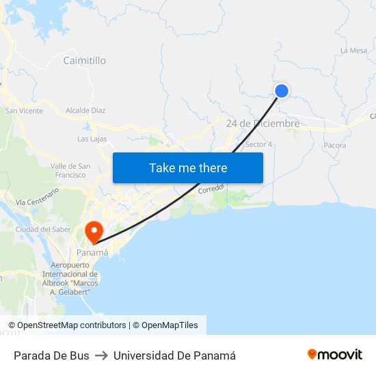 Parada De Bus to Universidad De Panamá map