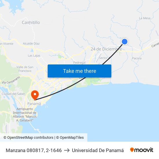 Manzana 080817, 2-1646 to Universidad De Panamá map