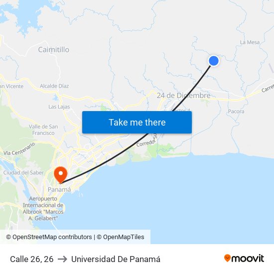 Calle 26, 26 to Universidad De Panamá map