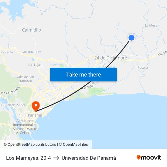 Los Mameyas, 20-4 to Universidad De Panamá map