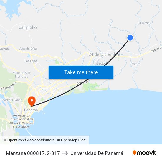 Manzana 080817, 2-317 to Universidad De Panamá map