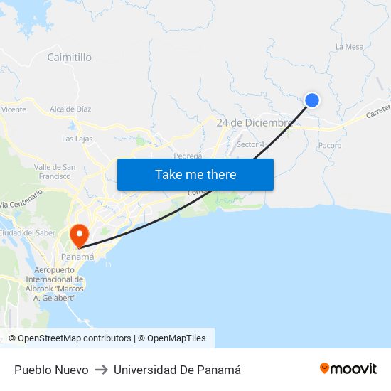 Pueblo Nuevo to Universidad De Panamá map