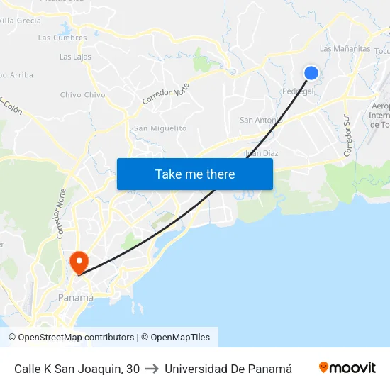Calle K San Joaquin, 30 to Universidad De Panamá map