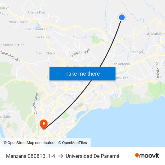 Manzana 080813, 1-4 to Universidad De Panamá map