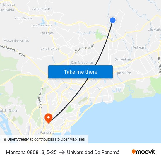 Manzana 080813, 5-25 to Universidad De Panamá map