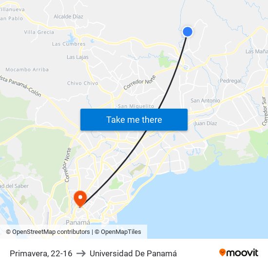 Primavera, 22-16 to Universidad De Panamá map