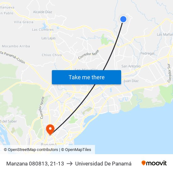 Manzana 080813, 21-13 to Universidad De Panamá map