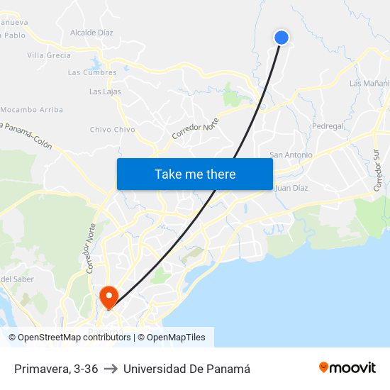 Primavera, 3-36 to Universidad De Panamá map