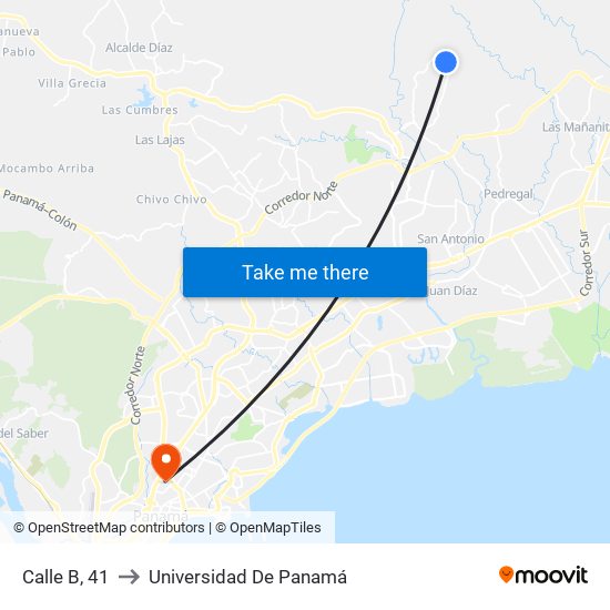 Calle B, 41 to Universidad De Panamá map