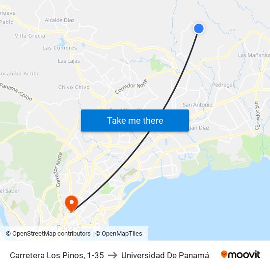 Carretera Los Pinos, 1-35 to Universidad De Panamá map