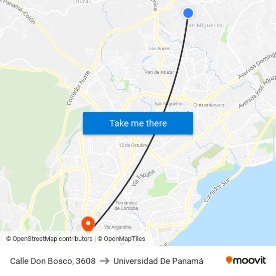 Calle Don Bosco, 3608 to Universidad De Panamá map