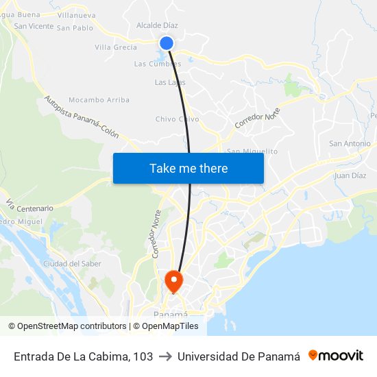 Entrada De La Cabima, 103 to Universidad De Panamá map