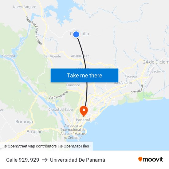 Calle 929, 929 to Universidad De Panamá map