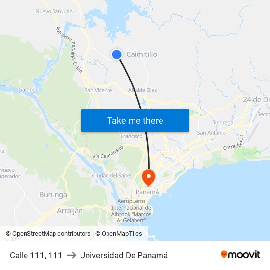 Calle 111, 111 to Universidad De Panamá map