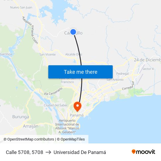 Calle 5708, 5708 to Universidad De Panamá map