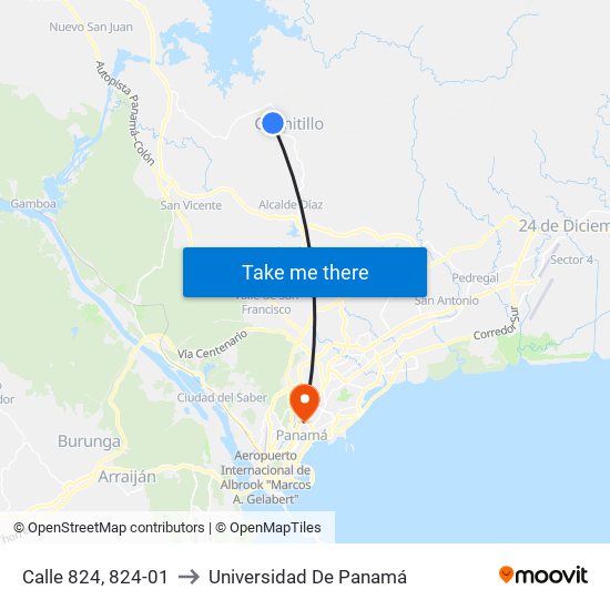 Calle 824, 824-01 to Universidad De Panamá map