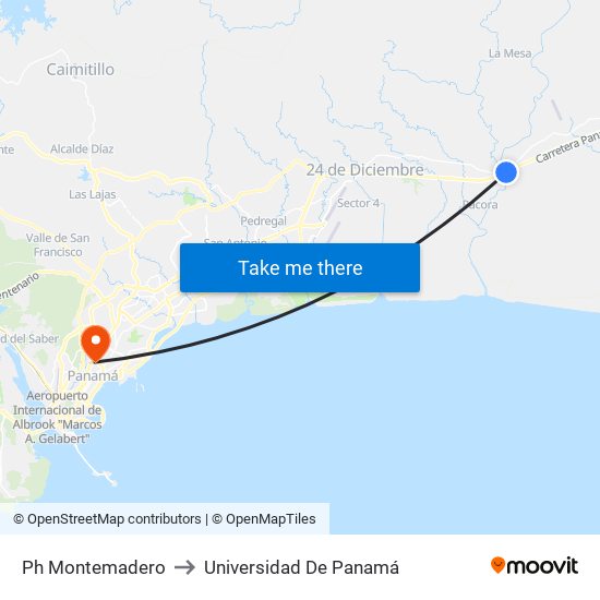 Ph Montemadero to Universidad De Panamá map