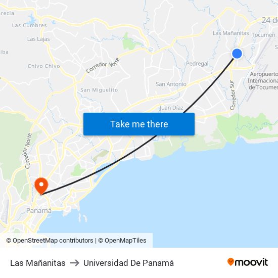 Las Mañanitas to Universidad De Panamá map