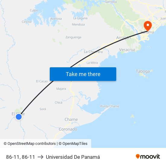 86-11, 86-11 to Universidad De Panamá map