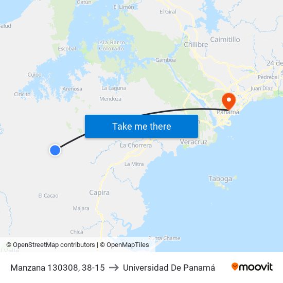 Manzana 130308, 38-15 to Universidad De Panamá map