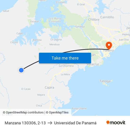 Manzana 130306, 2-13 to Universidad De Panamá map