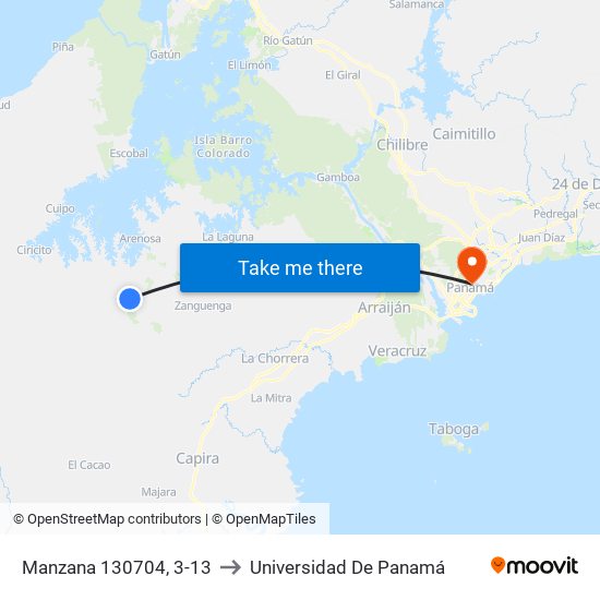 Manzana 130704, 3-13 to Universidad De Panamá map