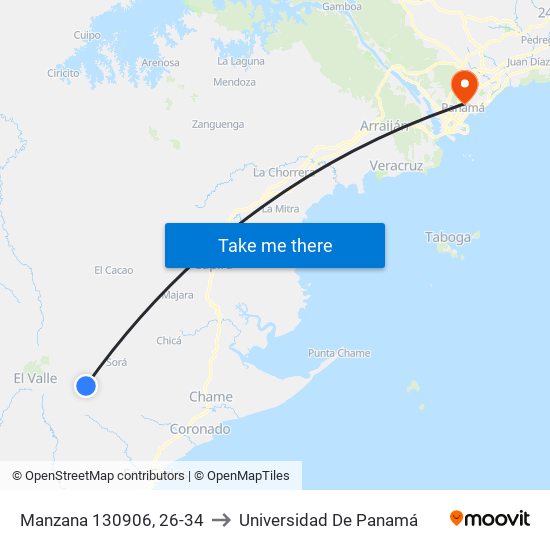 Manzana 130906, 26-34 to Universidad De Panamá map