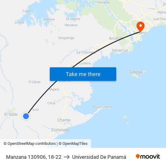 Manzana 130906, 18-22 to Universidad De Panamá map