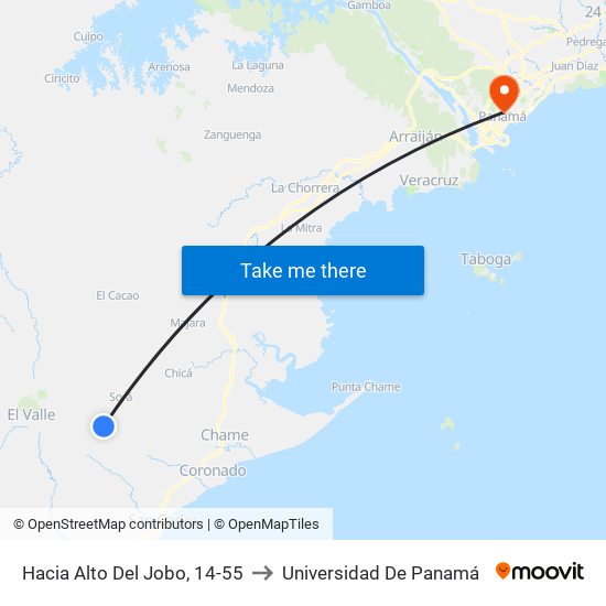 Hacia Alto Del Jobo, 14-55 to Universidad De Panamá map