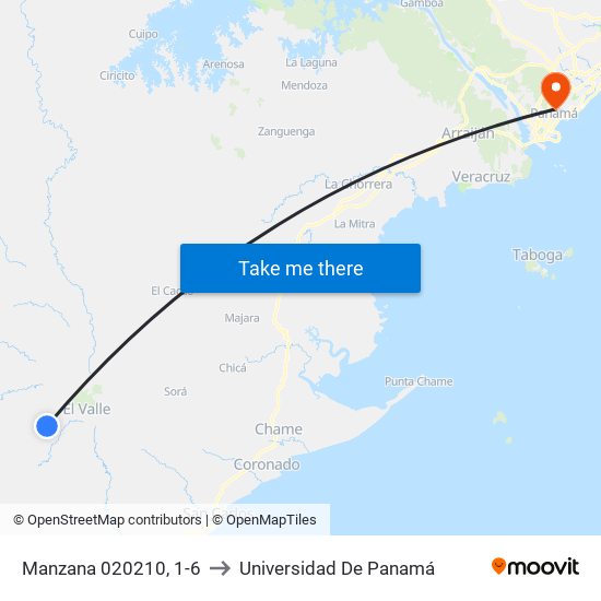 Manzana 020210, 1-6 to Universidad De Panamá map