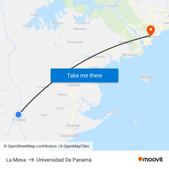 La Mesa to Universidad De Panamá map