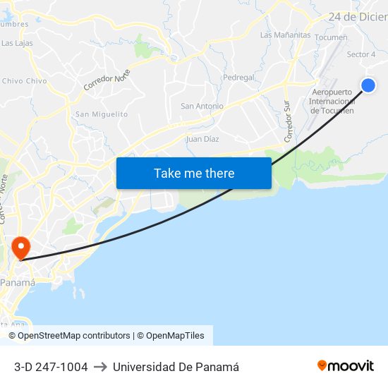 3-D 247-1004 to Universidad De Panamá map