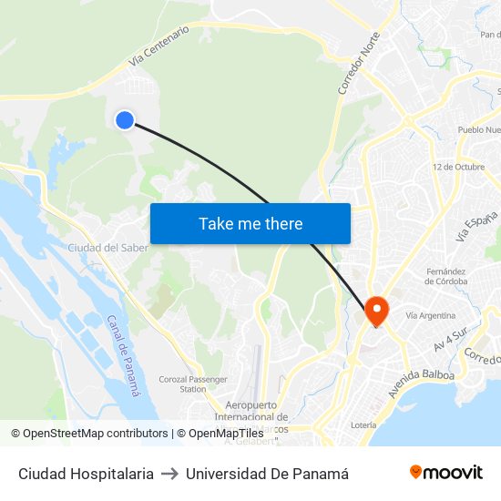 Ciudad Hospitalaria to Universidad De Panamá map