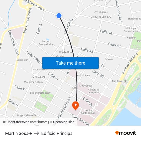 Martin Sosa-R to Edificio Principal map