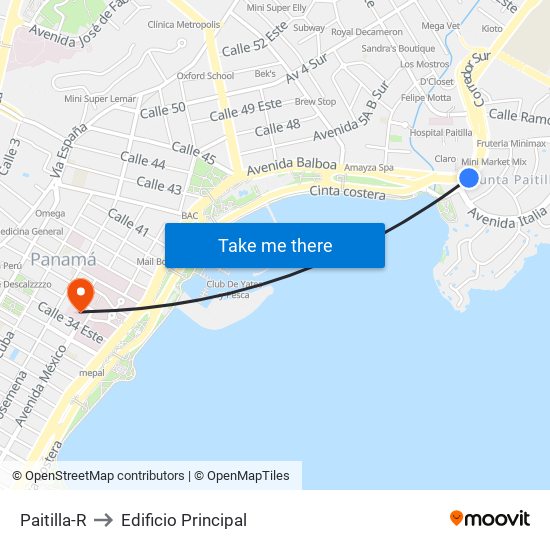 Paitilla-R to Edificio Principal map
