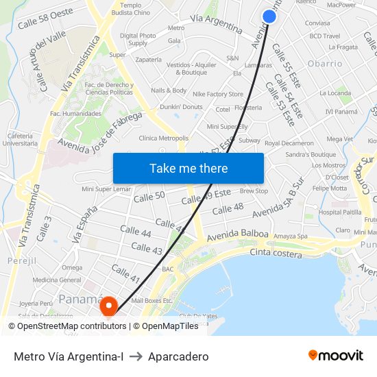 Metro Vía Argentina-I to Aparcadero map