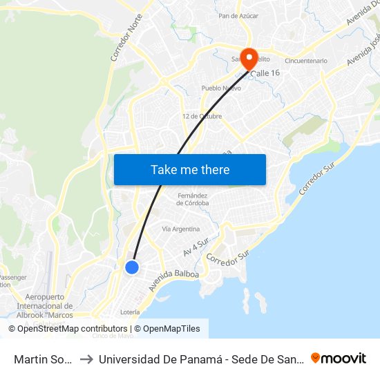 Martin Sosa-R to Universidad De Panamá - Sede De San Miguelito map