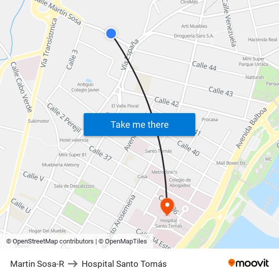 Martin Sosa-R to Hospital Santo Tomás map