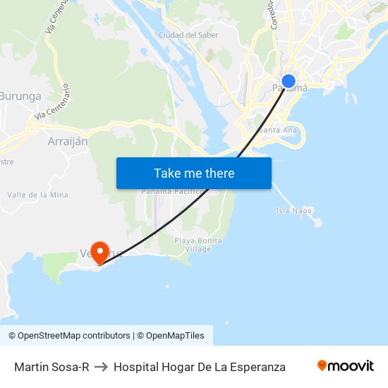 Martin Sosa-R to Hospital Hogar De La Esperanza map